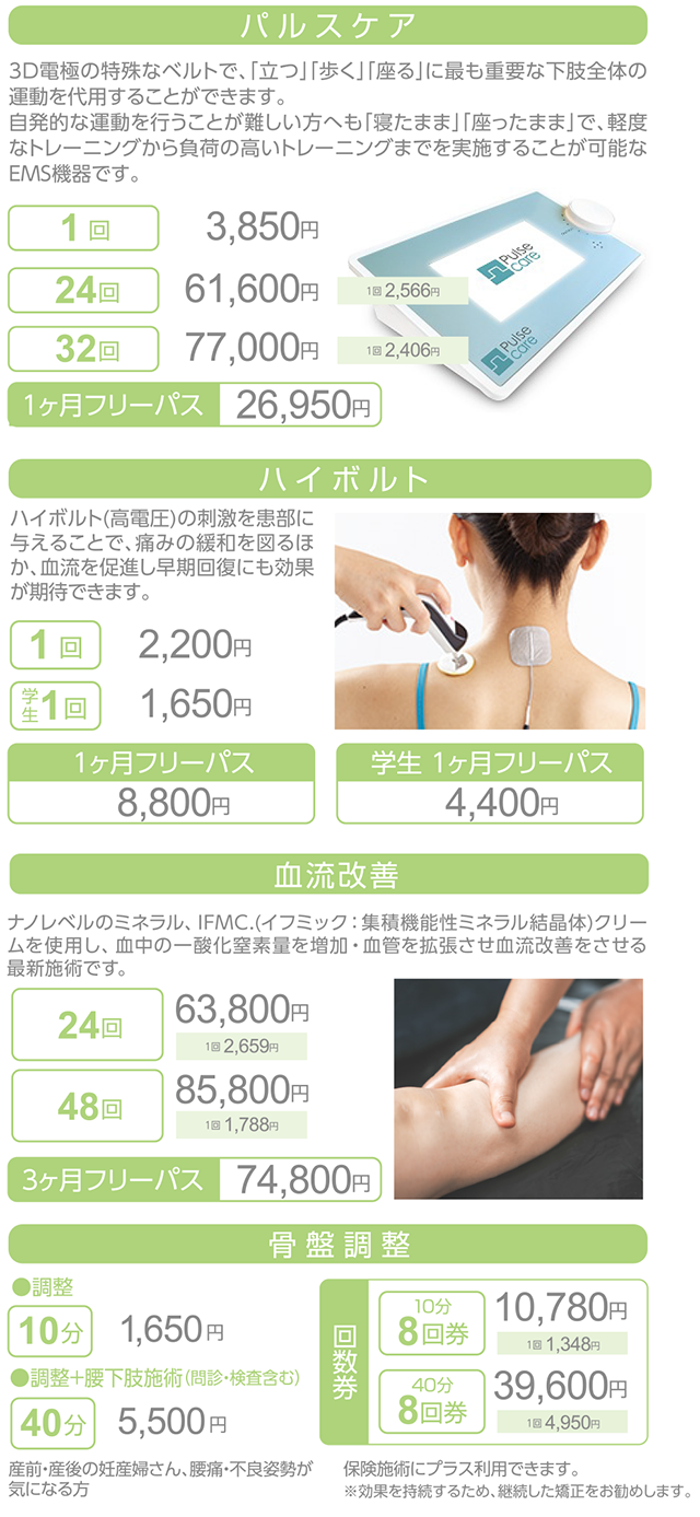 パルスケア、ハイボルト、血流改善、骨盤調整